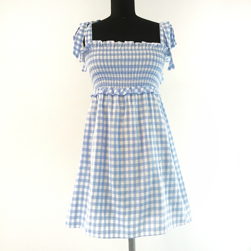 NWOT Reformation Dawson Gingham Milkmaid Mini Dress - Picture 3 of 11